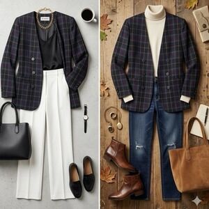 En Avance Vintage Blazer Sz 10 Double Breasted Tartan Plaid Retro Dark Academia‎